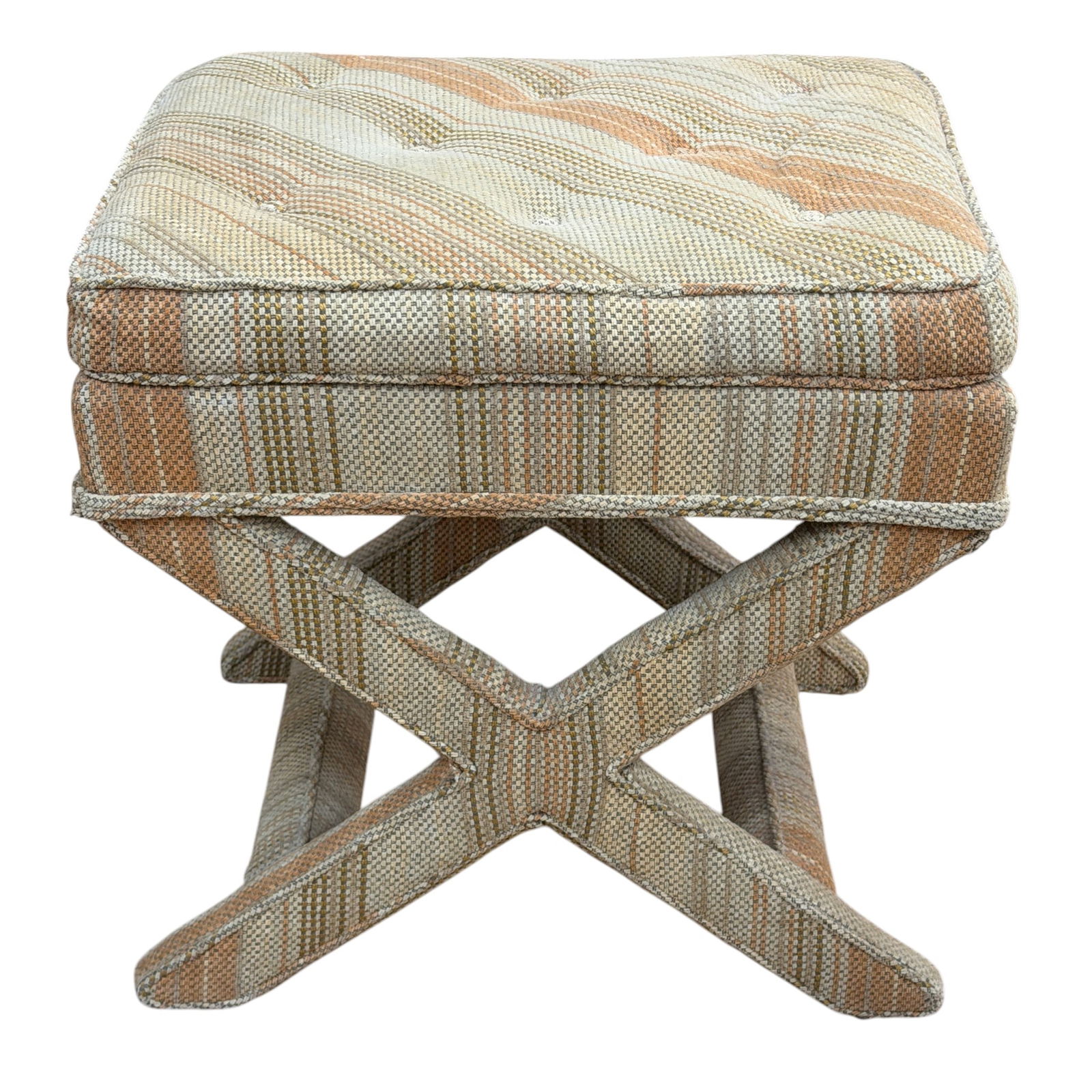 Pair Hollywood Regency Billy Baldwin Style Upholstered Stools - 2