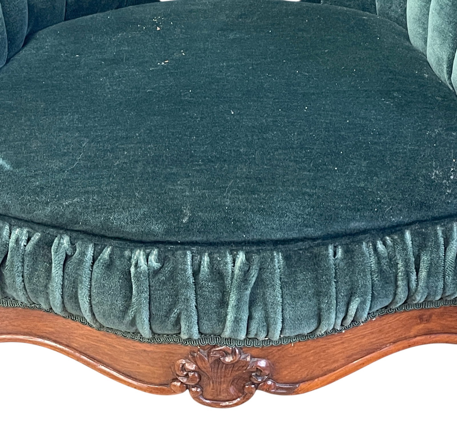 (2) Victorian Tufted Green Velvet Arm Chairs - 7