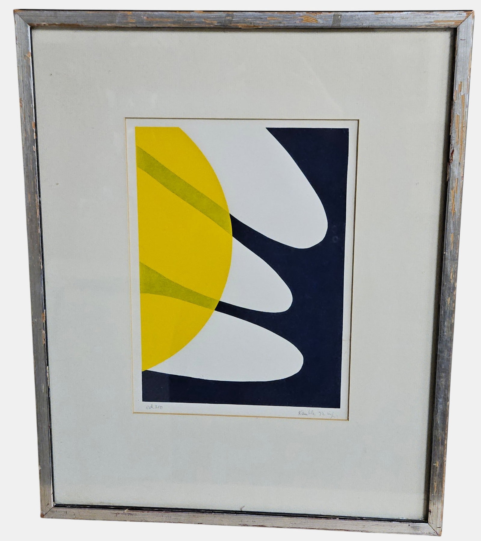 1972 Richard Kemble (1932 - 2007) Abstract Lithograph: Bottom left 'ed 300', bottom right signed & dated. Framed measures 17 x 13.5 inches, sight 9.75 x 7.125. Overall good condition, please see photos.