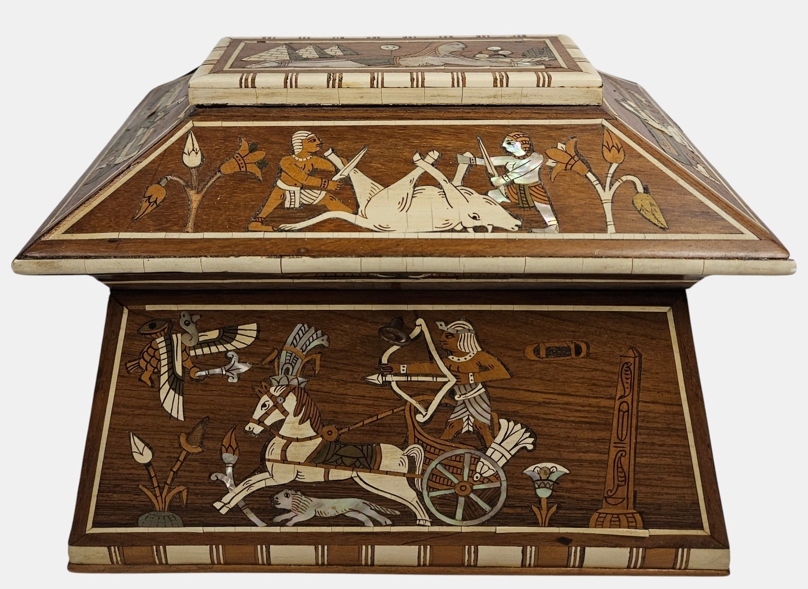 c1890 Egyptian Revival Inlaid Wooden Casket (1 of 13)