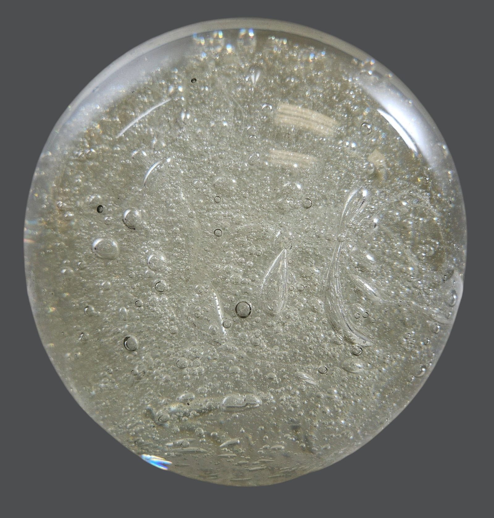 Large Mid Century Crystal Ball: Measures 7.5 inches in diameter. No signature found. Overall good condition, no chips or cracks.