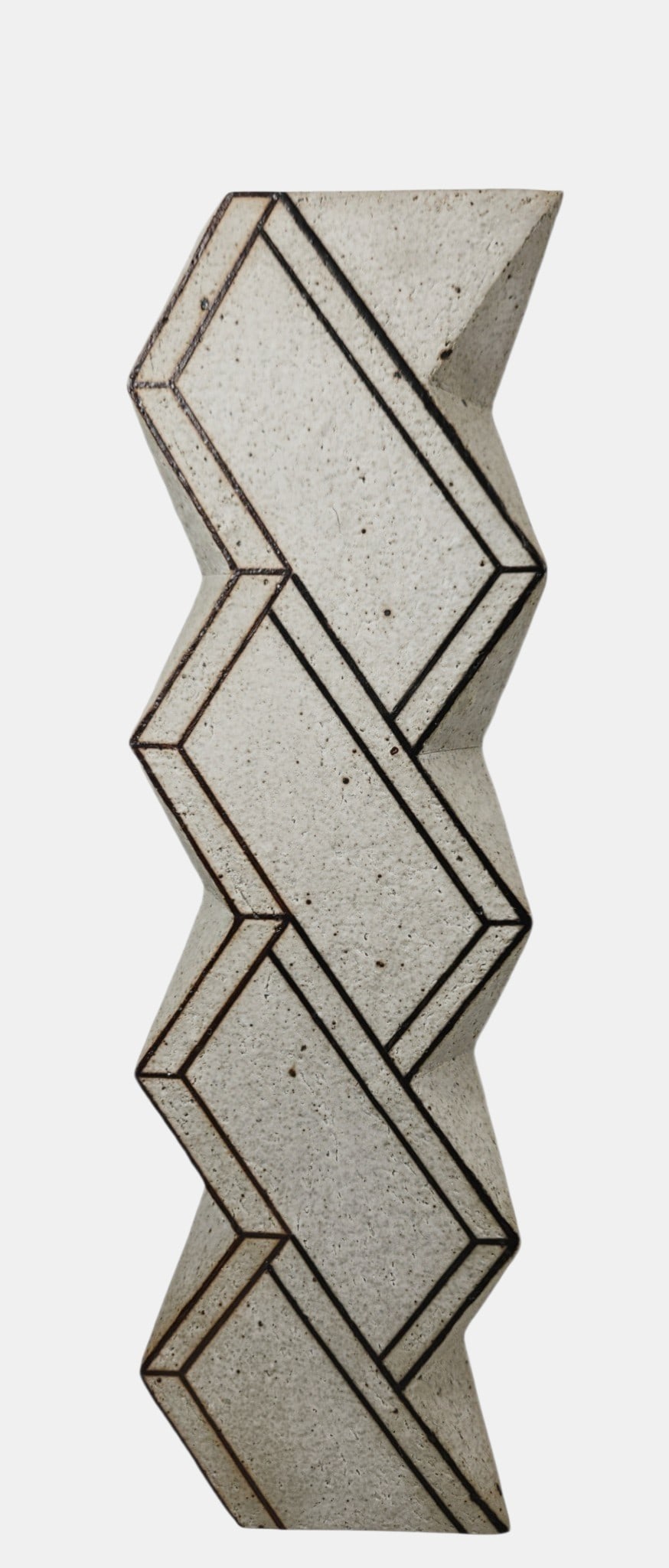 Karen Bennicke (Danish, B. 1943) Geometric Art Pottery Vase: Signed on the underside "K.B. Denmark". Measures 13.5 inches high, 4 inches wide across all three sides. Overall good condition, no chips, cracks, breaks or repairs.