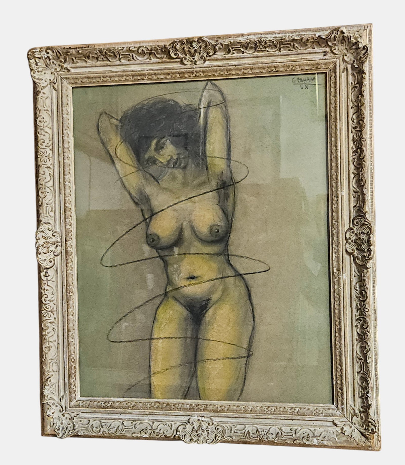 John D (Ivan Dabrowsky) Graham Mixed Media on Board Nude 1960: Mixed media on board. Nude. 1960. Signed and dated upper right. Sketch verso. From a Queens, NY collection. - Dimensions: 19.25" high x 15.5" wide