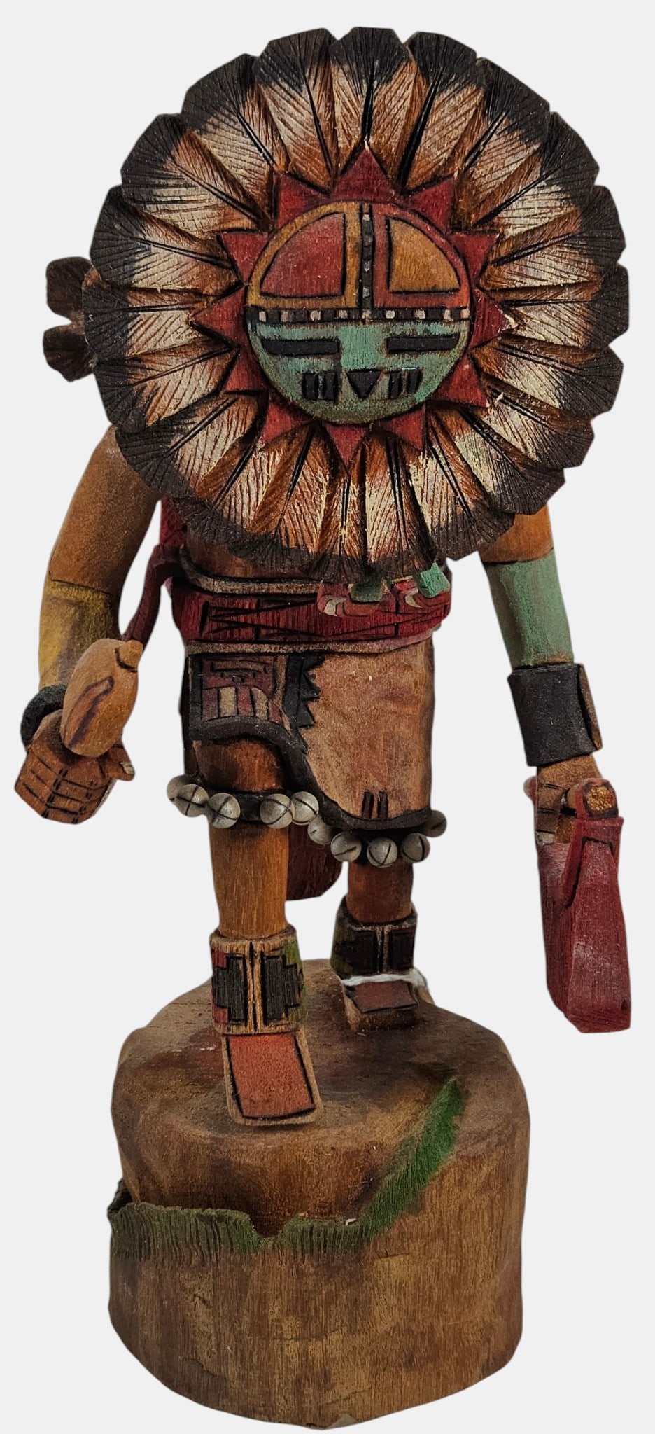 Native American Carved Cotton Wood Kachina Hopi Sunface: Signed on the bottom 'Jerome'. Measures 10.25 inches high, 4.5 inches wide. Overall good condition, please see photos.
