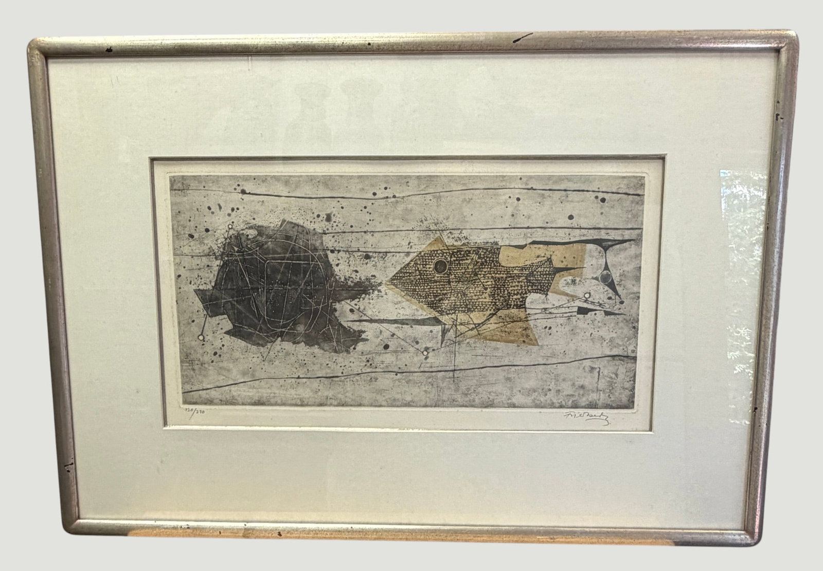 Mid Century Johnny Friedlaender Etching Titled Yellow Fish 120/220 (1 of 4)