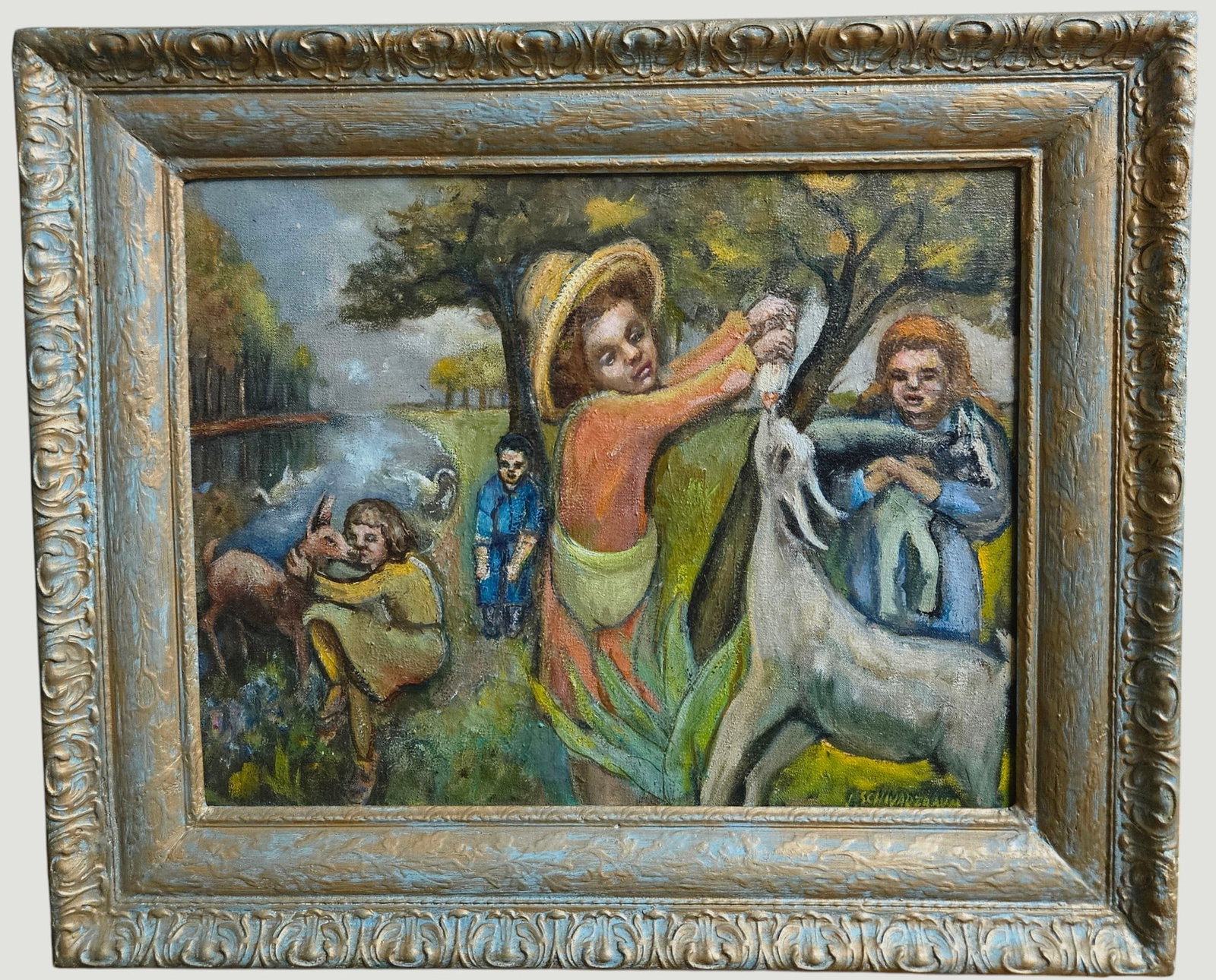 Mid Century Expressionist Oil on Canvas Pastoral Scene (1 of 2)