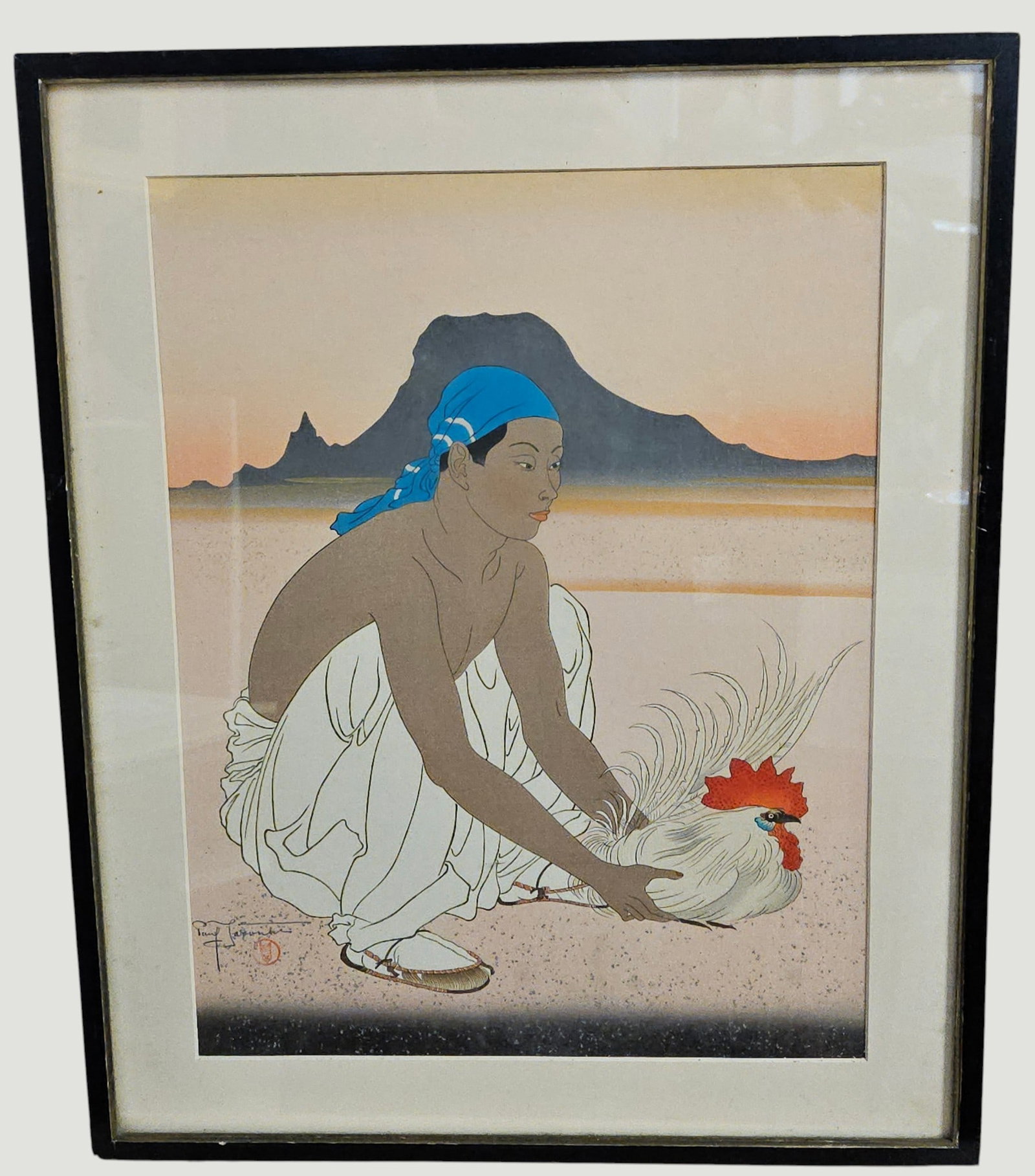 Paul Jacoulet Ukiyo-e Woodblock Two Adversaries Left View (1 of 2)