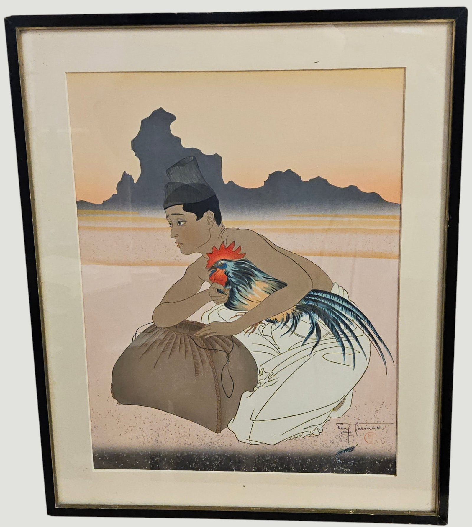 Paul Jacoulet Ukiyo-e Woodblock Two Adversaries Right View (1 of 2)