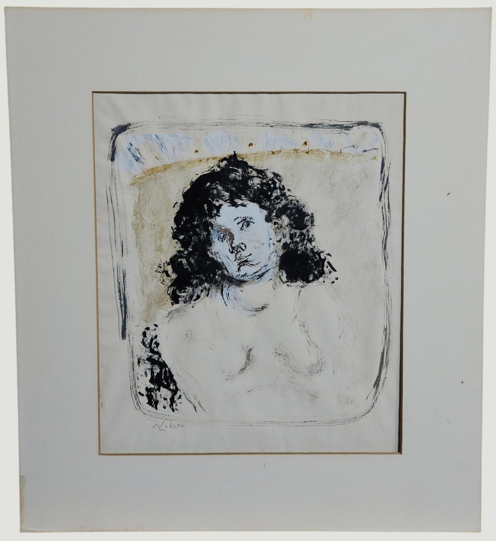 Martin Paul Lubner Gouache Nude Portrait of a Woman: Martin Paul Lubner (California, 1929 - 2006) gouache on semi gloss paper nude portrait of a woman. Good condition, with toning and paper aging. Signed M Lubner lower left.