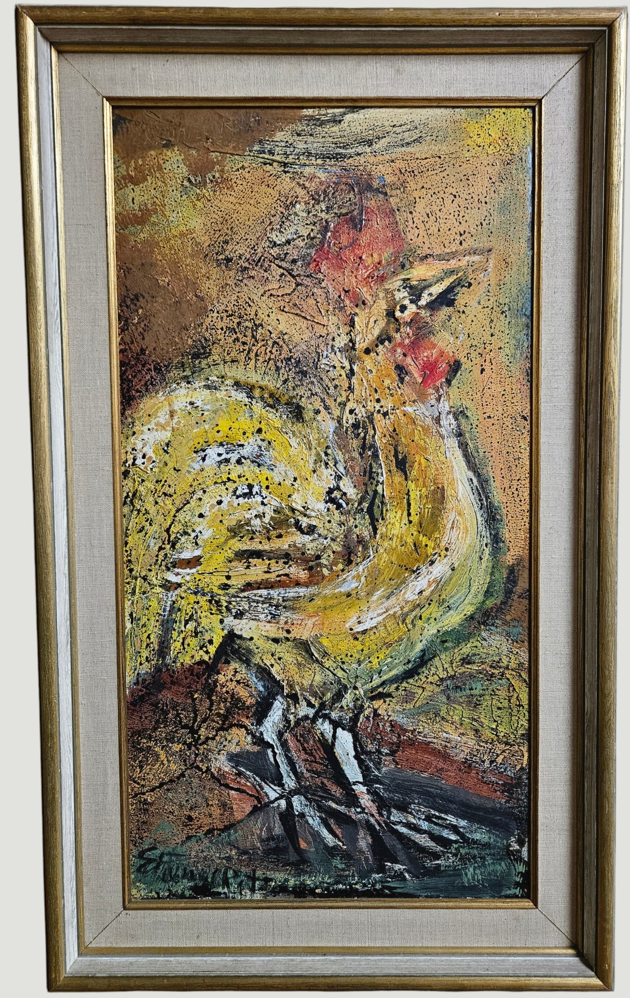 Etienne Ret O/B Mid Century Painting Titled Rooster (1 of 3)