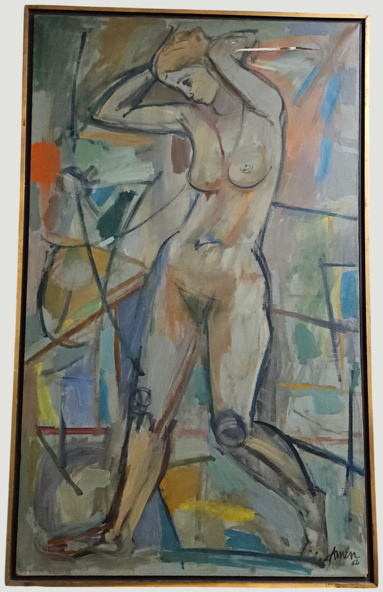 Irving Amen (American 1918-2011) Modernist Oil Painting Nude (1 of 4)