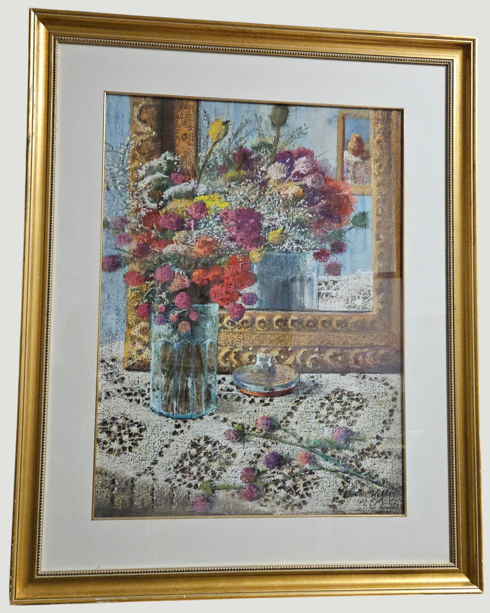 Monumental Diana Wilis P.S.A. Pastel Still Life Interior (1 of 3)