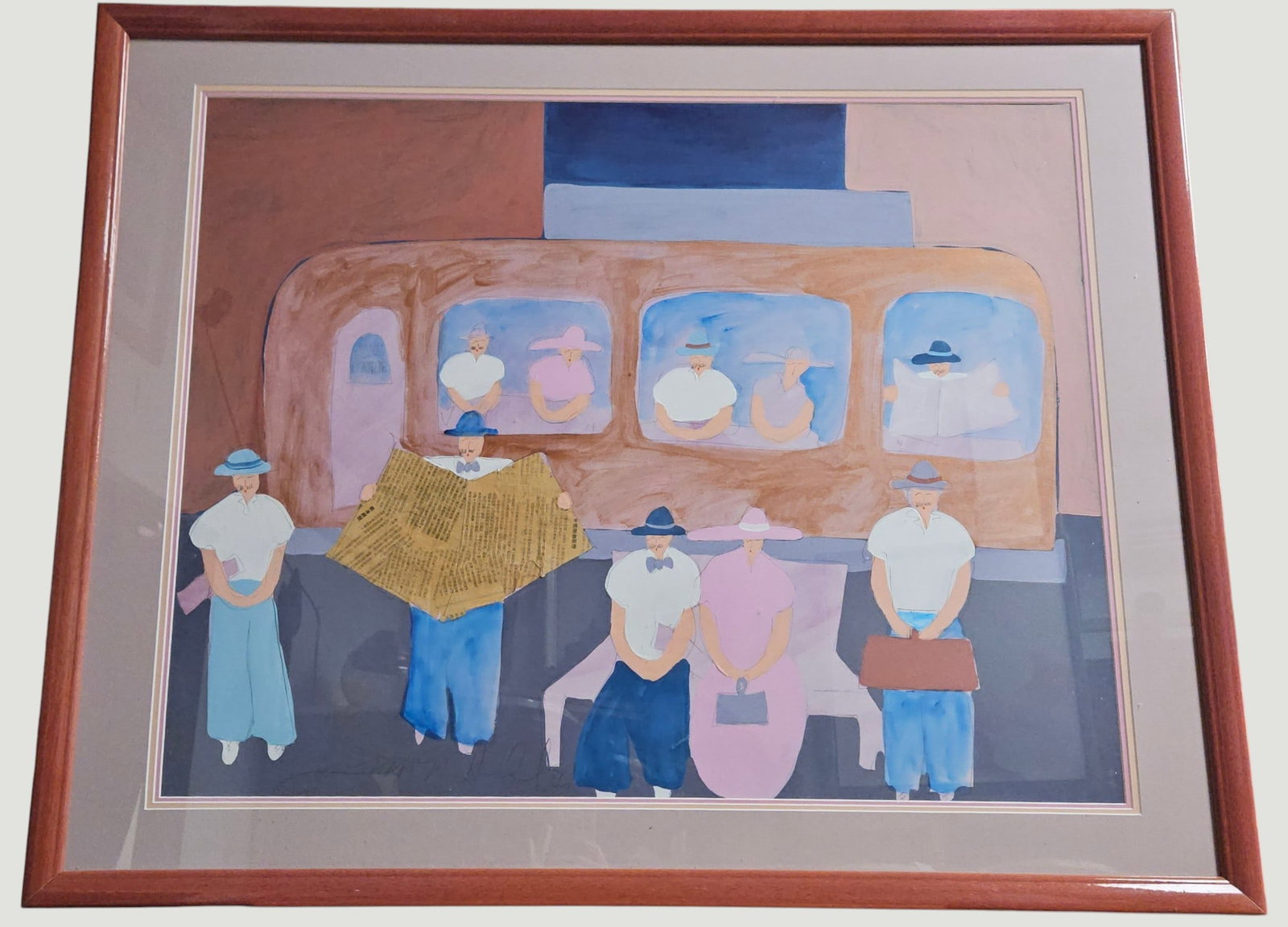 Jim N. Hill (American, b. 1942) Acrylic on Paper Figurative Painting (1 of 2)