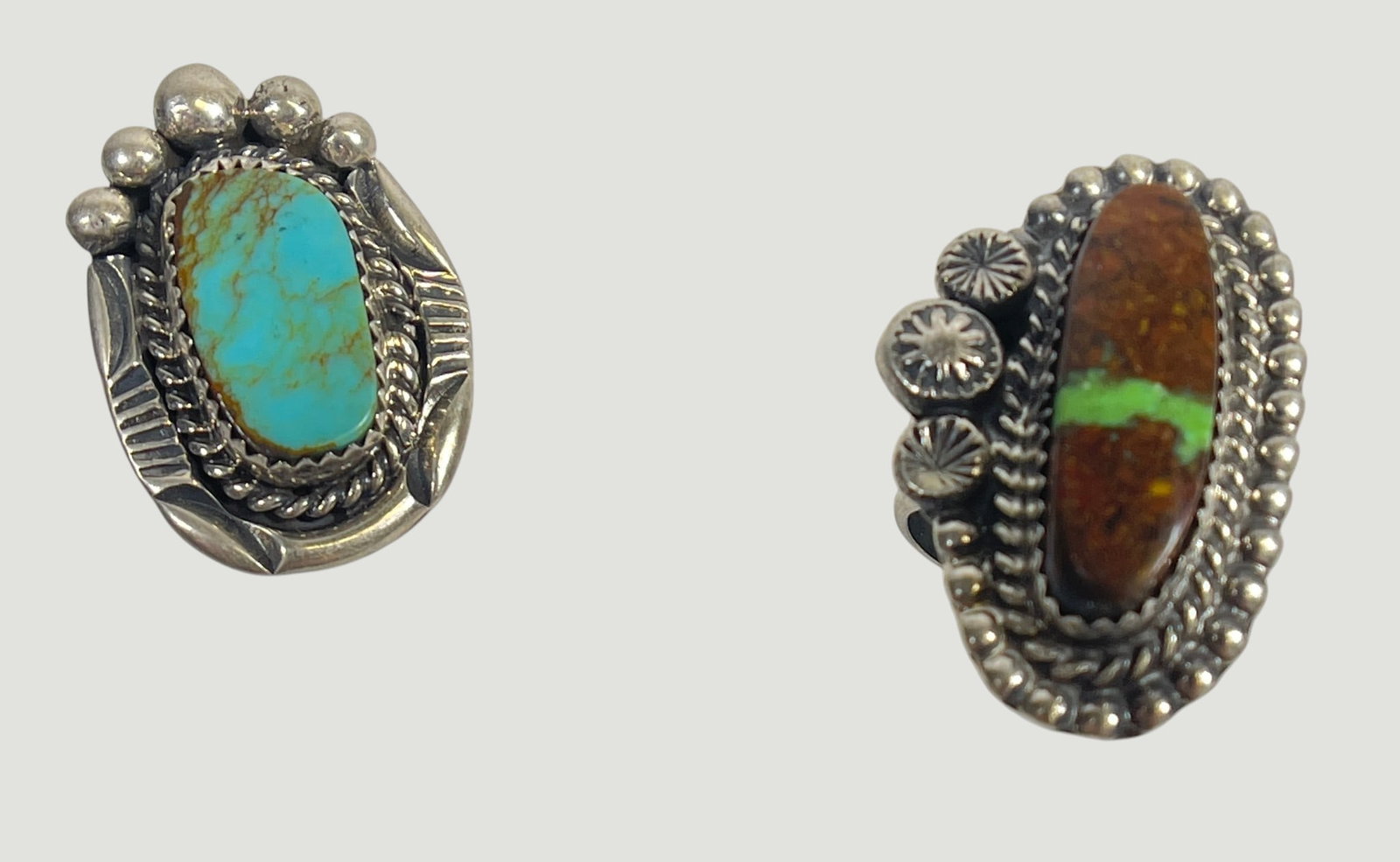 Lot of 2 Native American Inspired Kay Johnson Sterling Silver & Turquoise Rings (1 of 4)