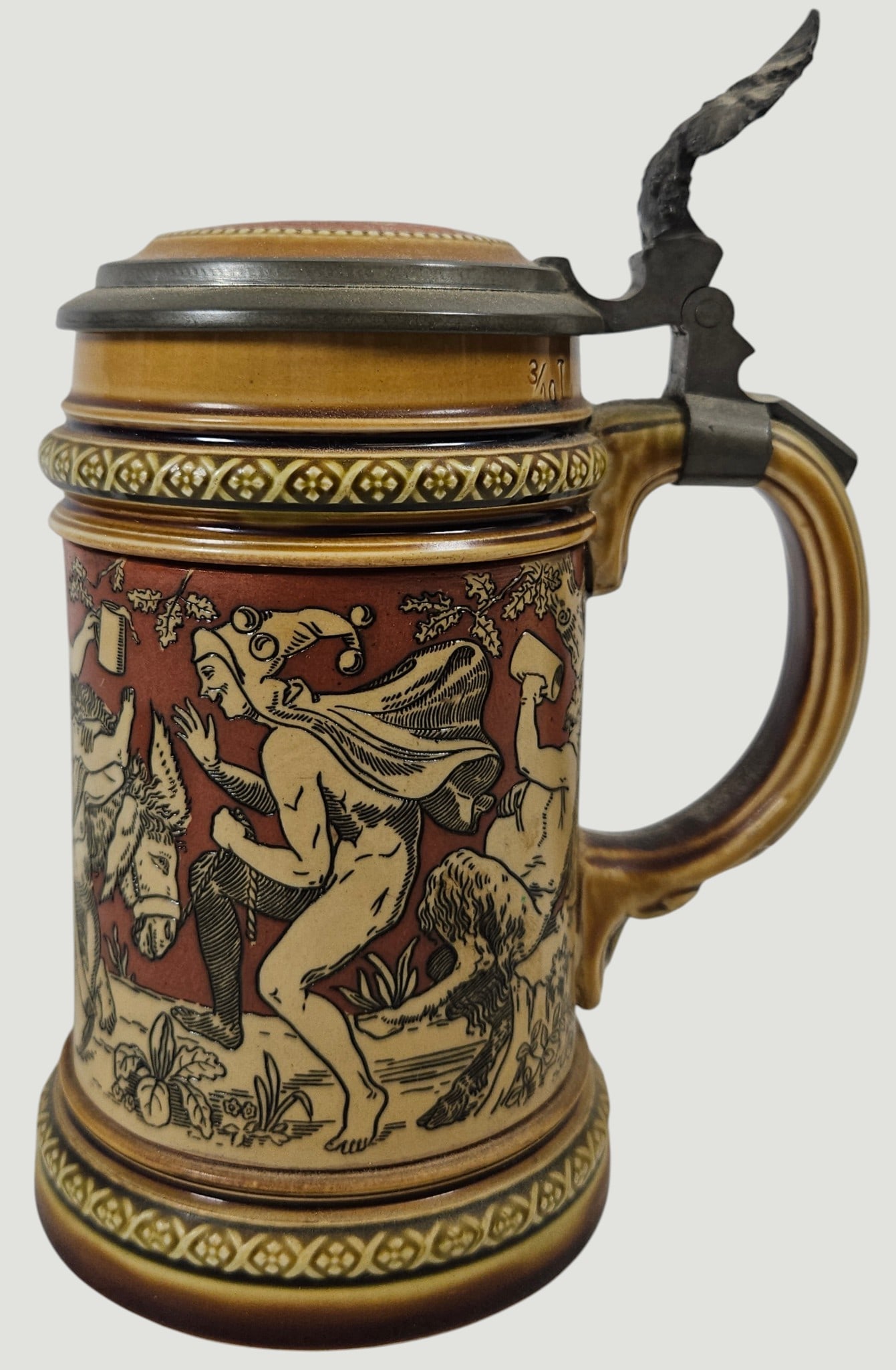 c1900 Mettlach Bacchus Procession Stein #2035 - 3
