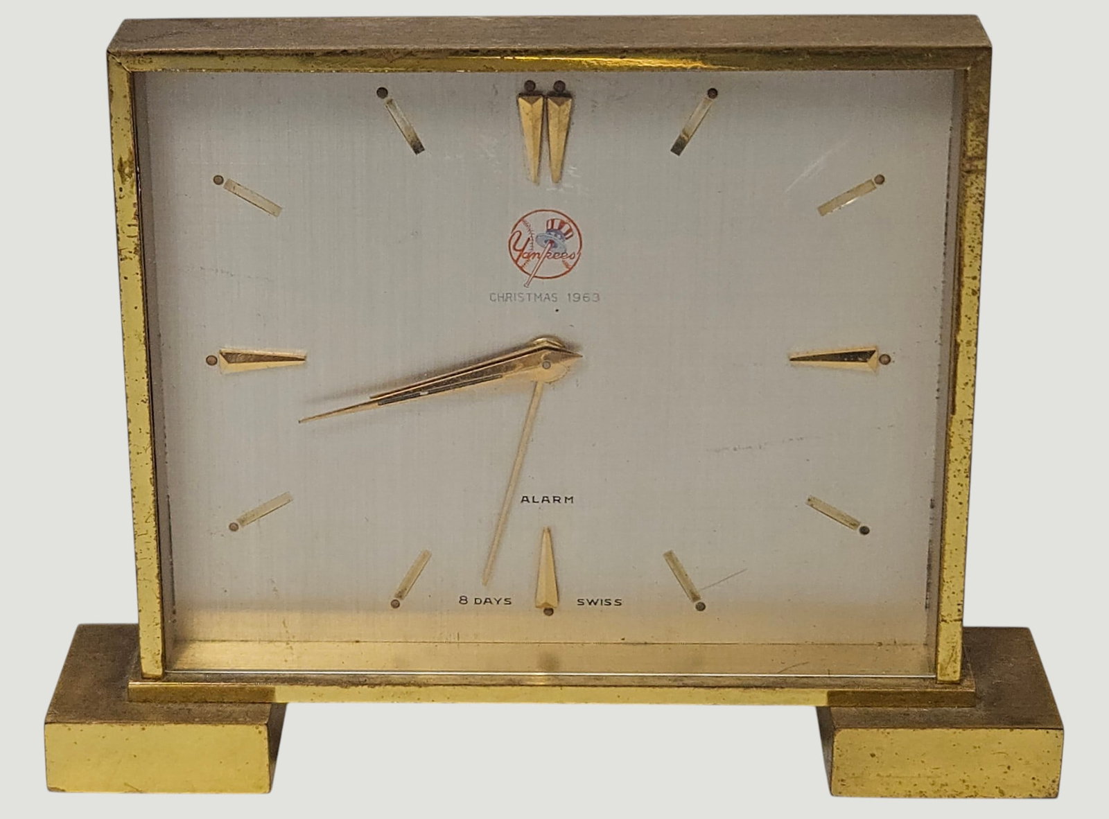 c1960 Mid Century Brass Swiss Alarm Clock Yankees (1 of 6)