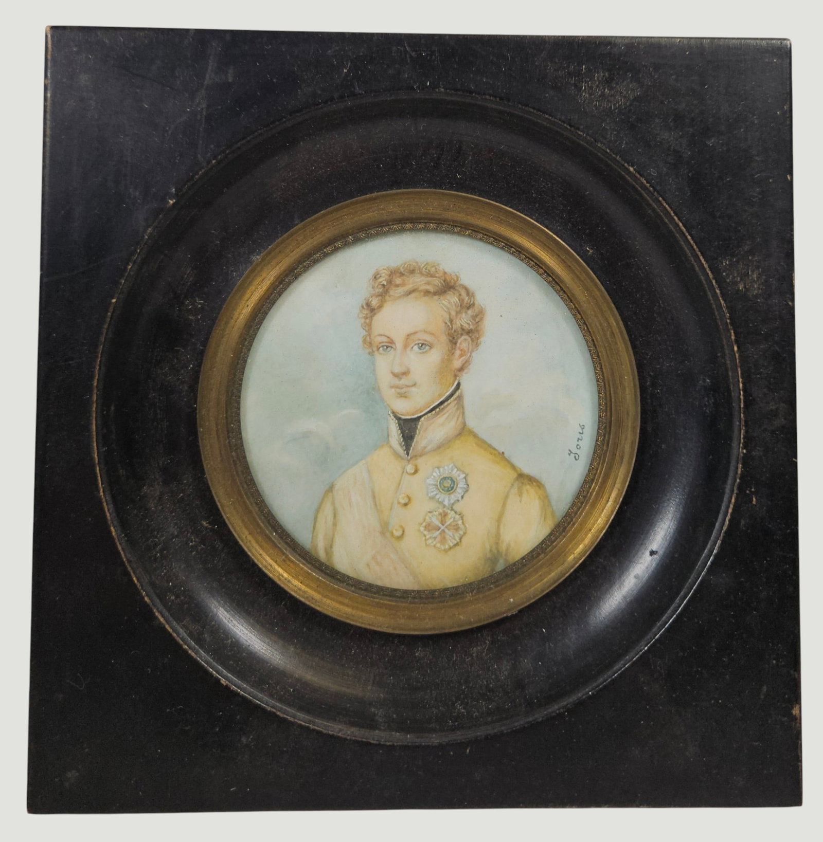 19th Century French Portrait Miniature of Young Napoleon: Signed on right side, illegible. Frame measures 5.25 inches square, portrait is approx 2.5 inches in diameter. Overall good condition, please see photos.