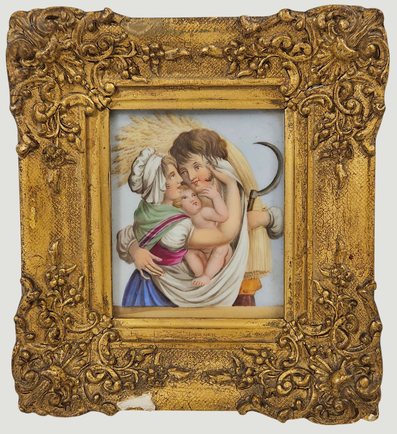 19th Century Neoclassical Hand Painted Porcelain Plaque in Gilt Frame (1 of 4)