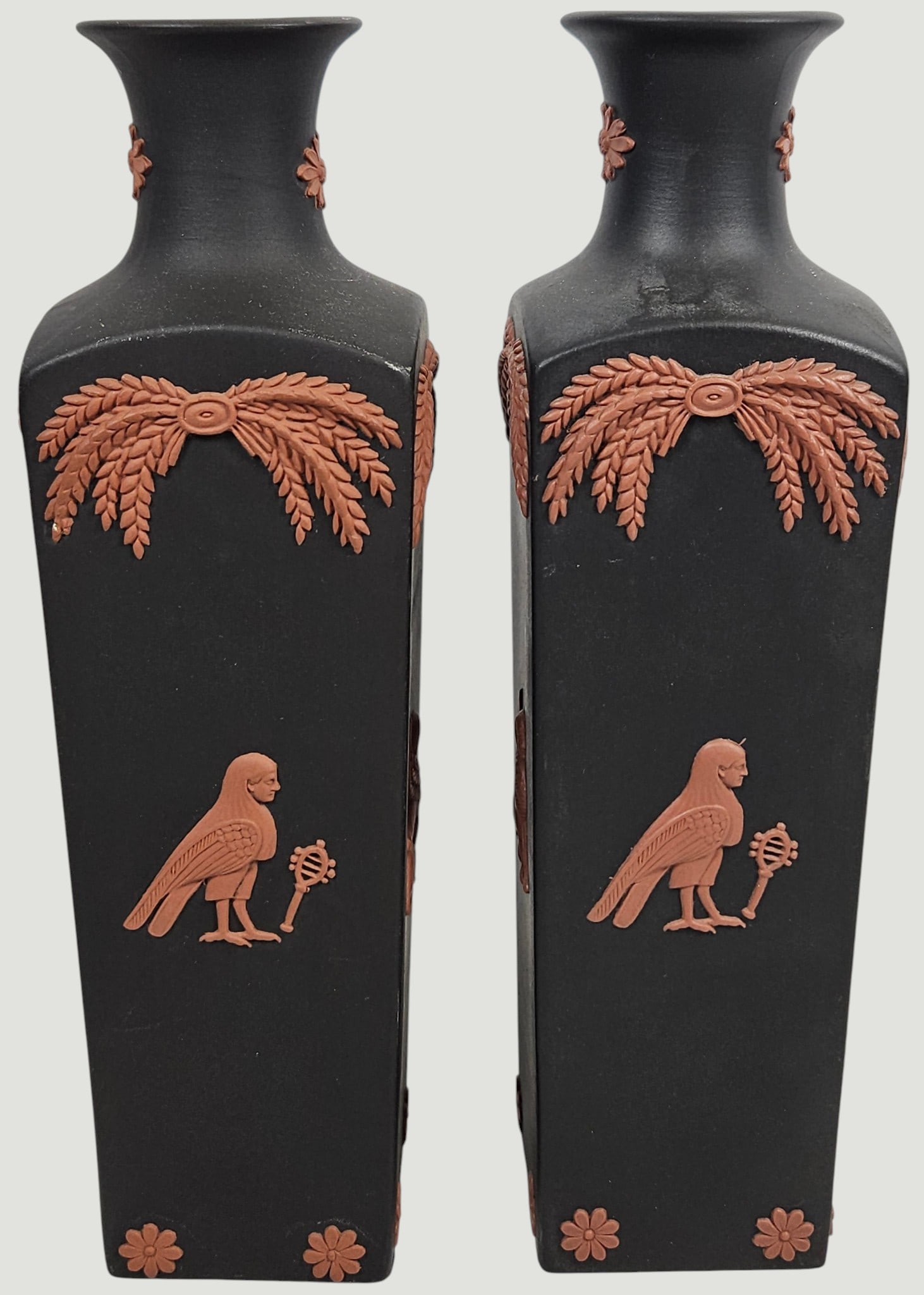 Pair Wedgwood Terracotta on Black Jasperware Egyptian Vases (1 of 8)