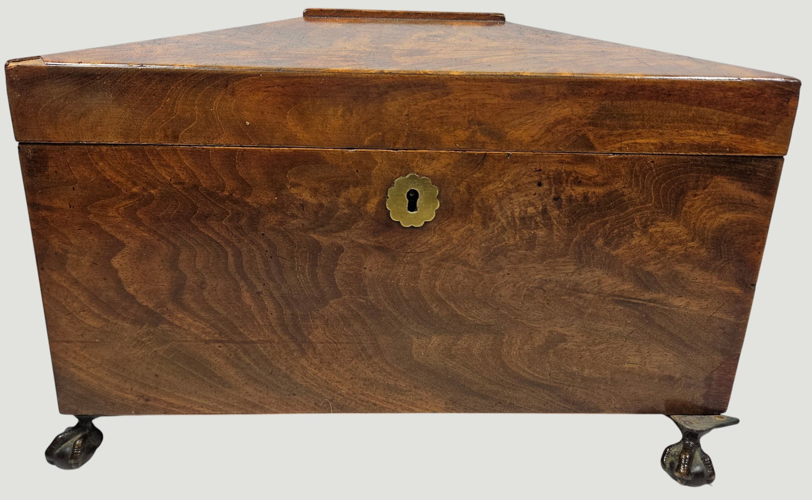 19th Century Sarcophagus Shaped English Mahogany Claw Foot Tea Caddy (1 of 13)