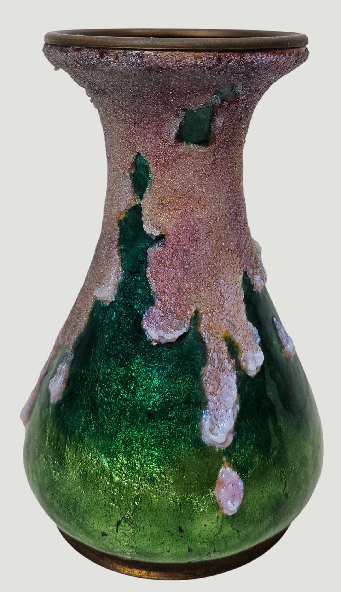 Attb Camille Faure (1874-1956) Limoges Enamel over Copper Vase: Signature on bottom rim, but illegible - can make out Limoges. Measures 5 inches high. Overall good condition, please see photos.