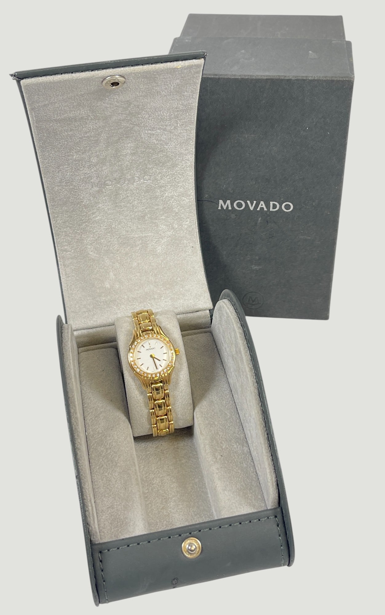 Solid 14k Yellow Gold & Diamond Movado Ladies Wristwatch w/ Box (1 of 6)