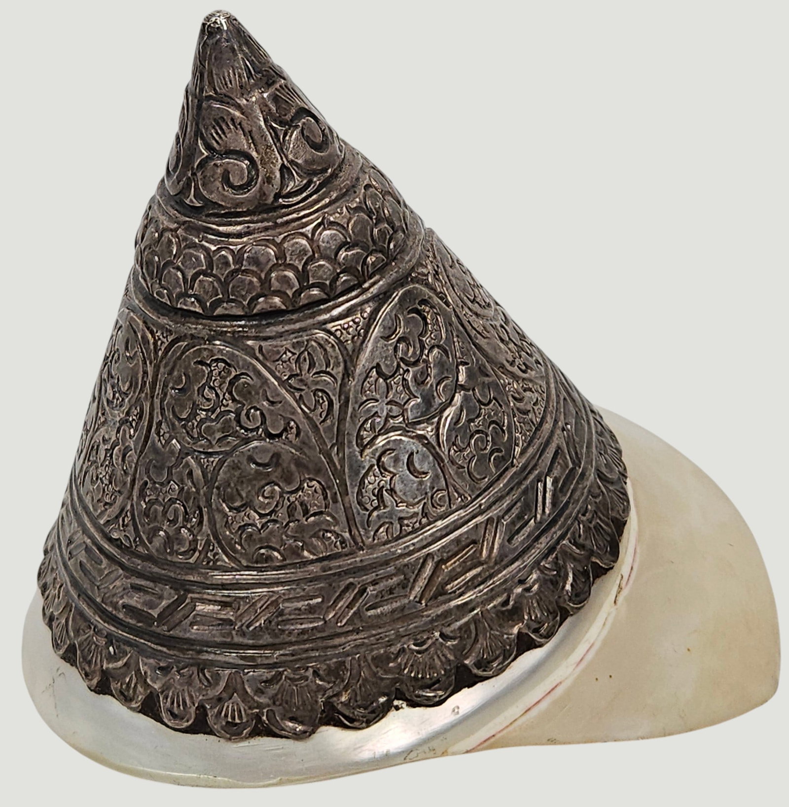 19th Century Chinese Tibetan Silver & Shell Trumpet Shankha (1 of 5)