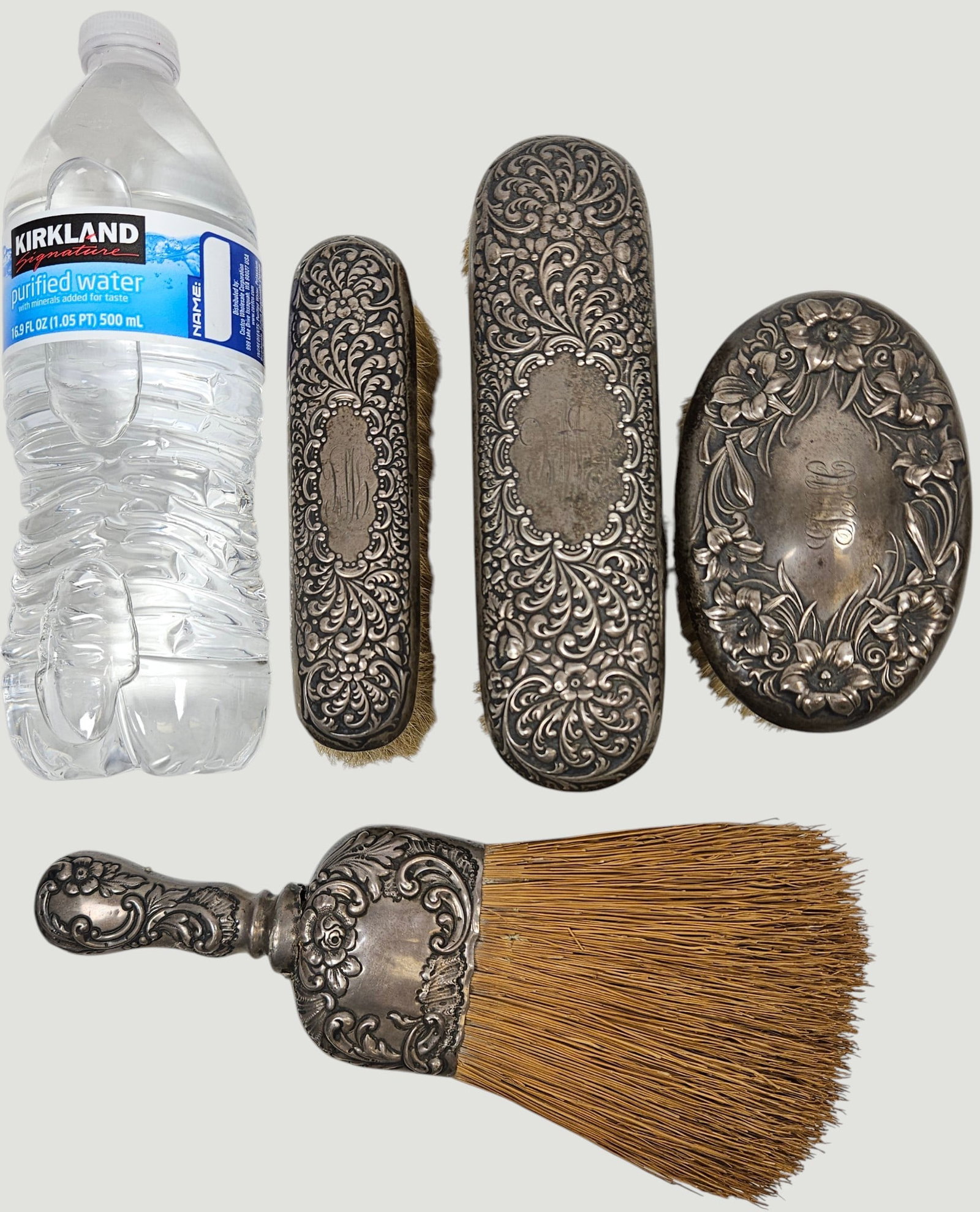 (4) Piece Repousse Sterling Silver Brushes - 11
