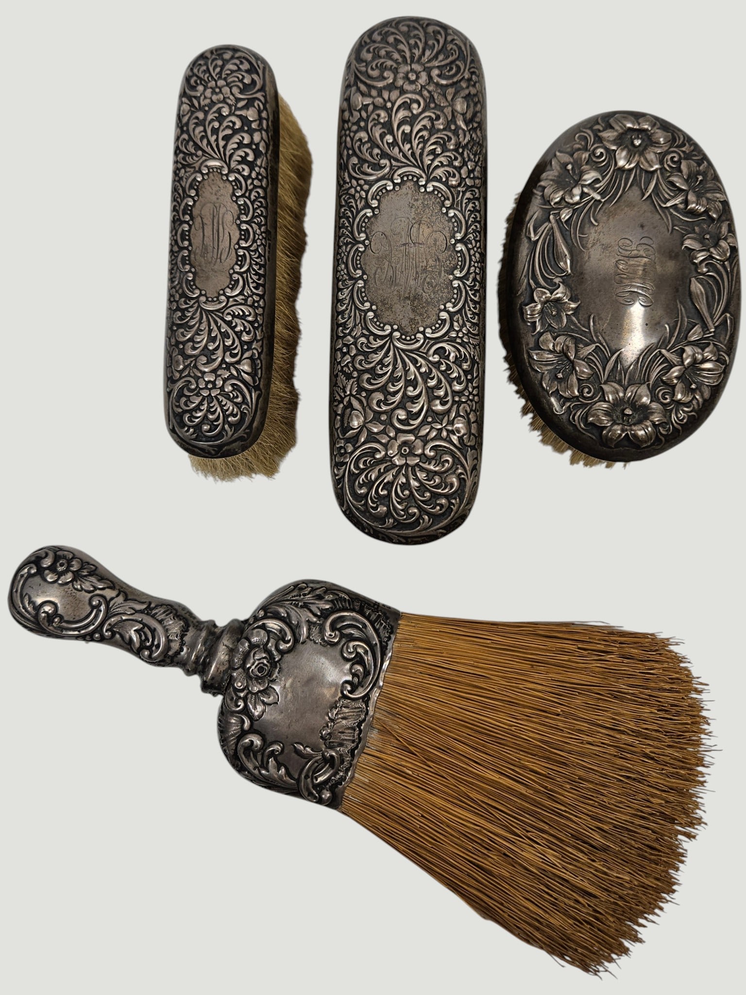 (4) Piece Repousse Sterling Silver Brushes (1 of 11)