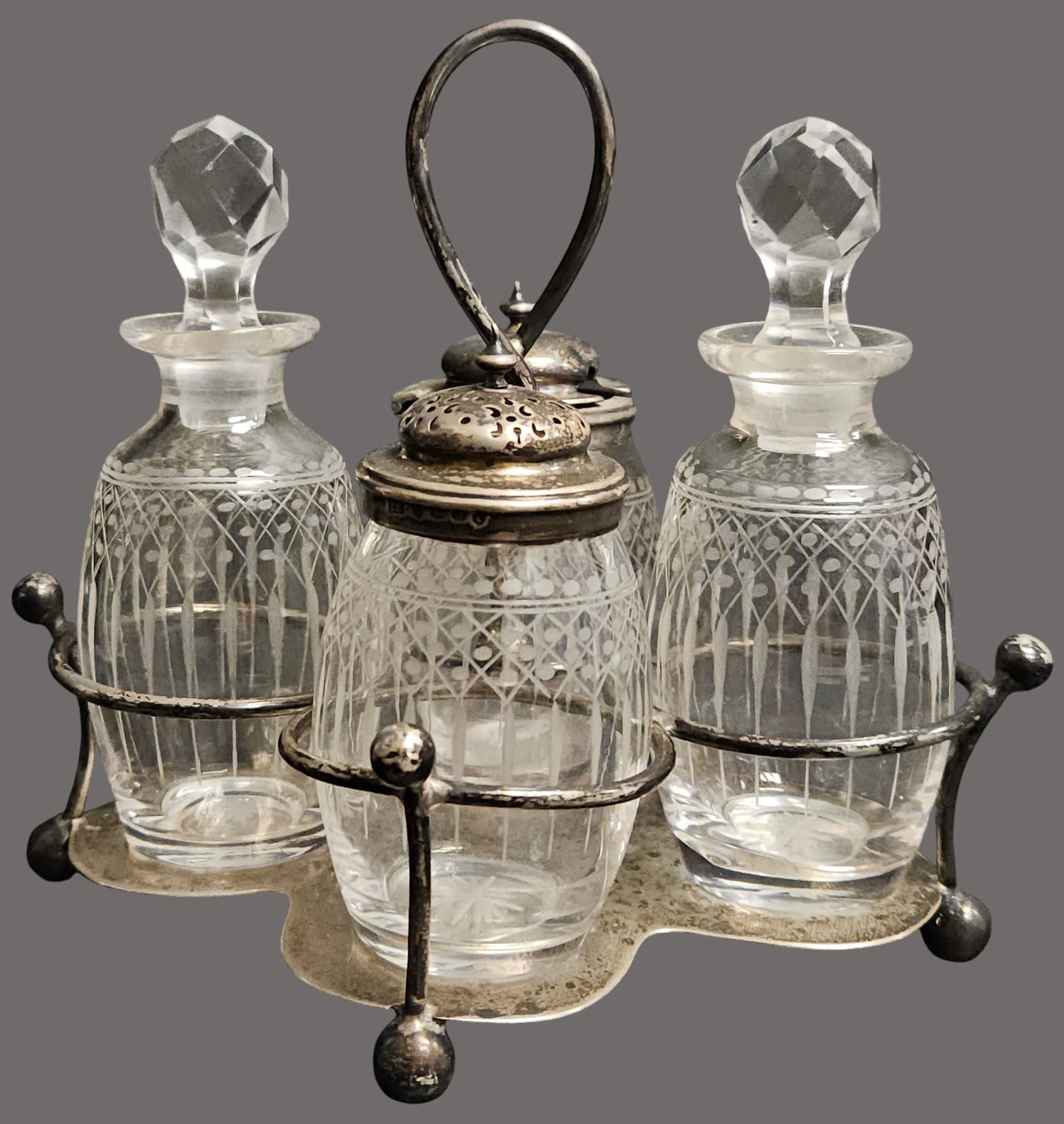 c1879 Edwardian Sheffield England Sterling Silver 4 Piece Cruet Set (1 of 11)