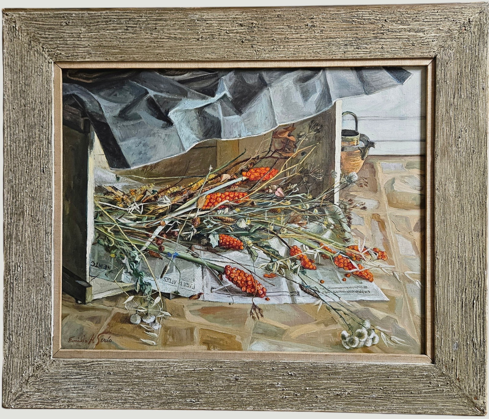 Emilio A Serio O/C Still Life Dried Flowers on Newspaper (1 of 2)