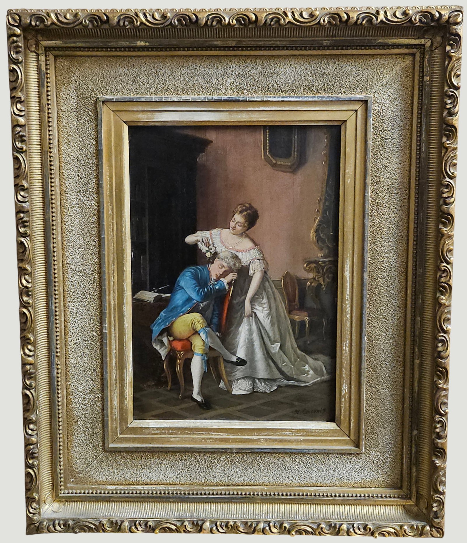 Niccolo Cecconi (Italian, 1866-1901) Oil on Panel Baroque Courting Scene (1 of 3)