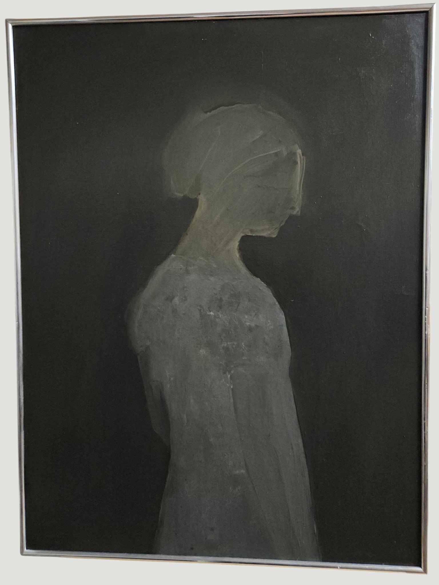 Selina Trieff (New York/Massachusetts, 1934-2015) Modernist Oil on Canvas: Selina Trieff (Brooklyn, New York, Massachusetts, 1934 - 2015) early abstract portrait in profile of a woman. An O/C painting dated 1961 and signed on the verso. Painting is in good condition for it's