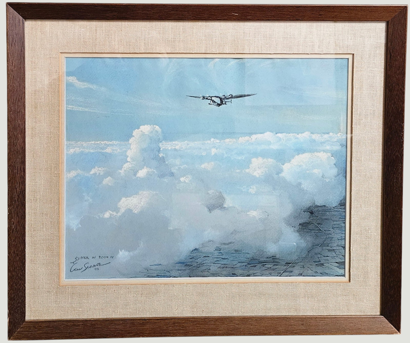 Eric Sloane (American, 1905-1985) Mixed Media American War Plane 'Clipper at 8000 Ft' (1 of 2)