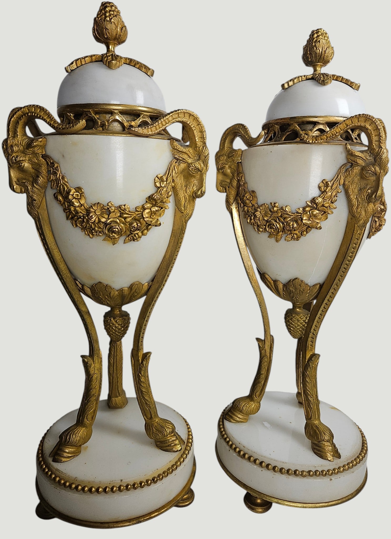 Pair 19th Century Louis XVI Style Gilt Bronze & White Marble Cassolettes (1 of 8)
