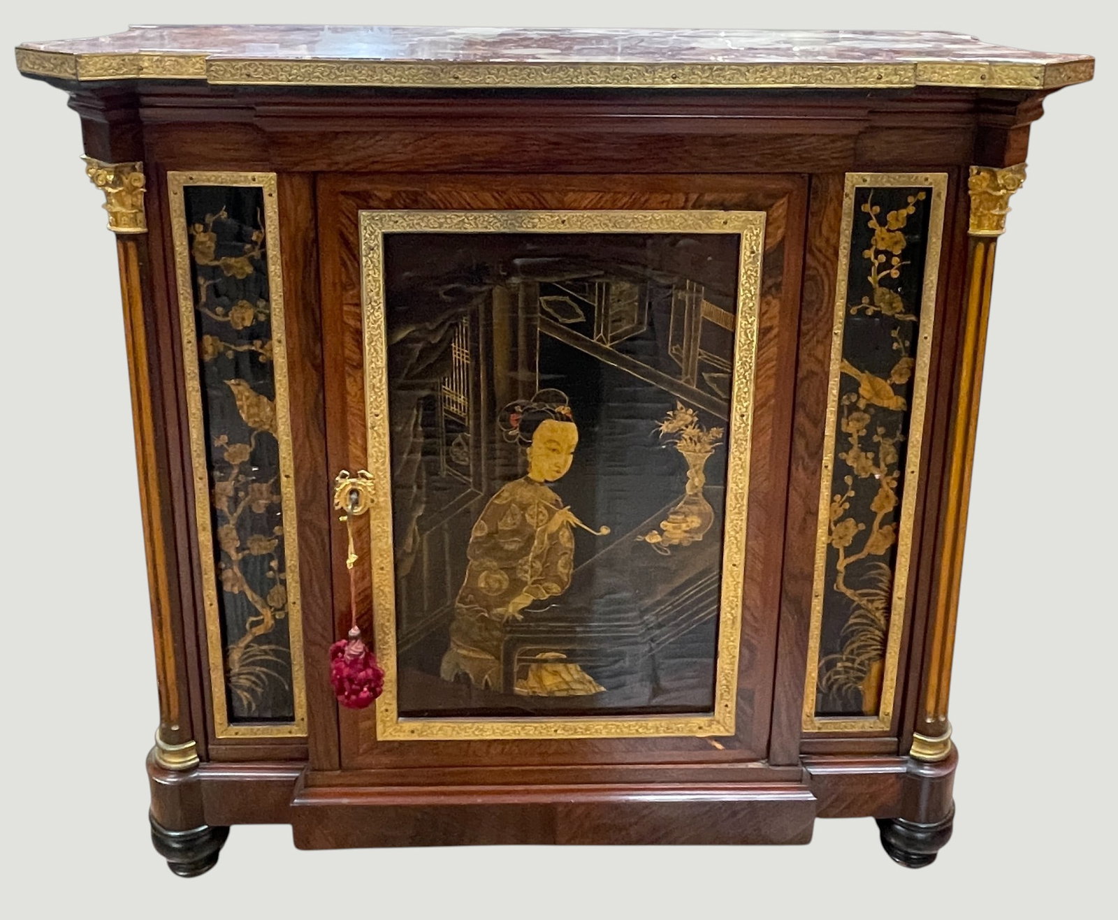 Attb. Herter Brothers Rosewood Bronze Mounted Marble Top Credenza w Asian Panels (1 of 13)