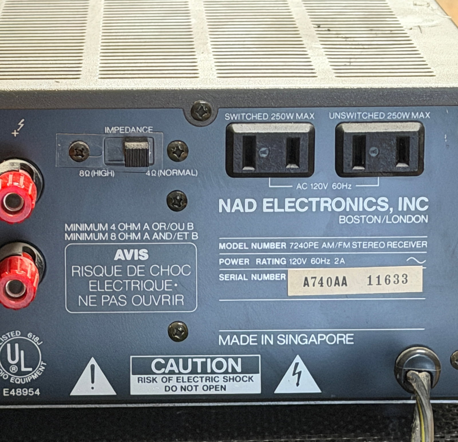 NAD Electronics Inc Model 7240 AM/FM Power Envelope Stereo Receiver - 4