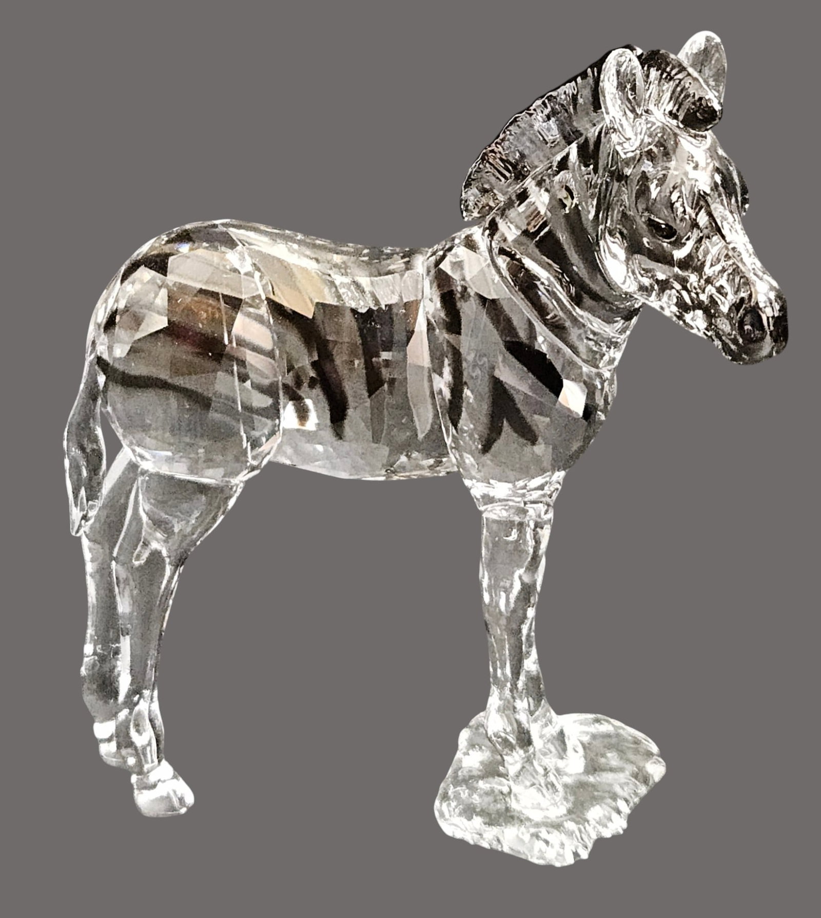 Swarovski SCS Crystal Baby Zebra Amai: This baby zebra sparkles brilliantly with 446 clear and black crystal facets, and combines two special crystal effects to bring the animal's bold stripes to life. In excellent condition. Please see