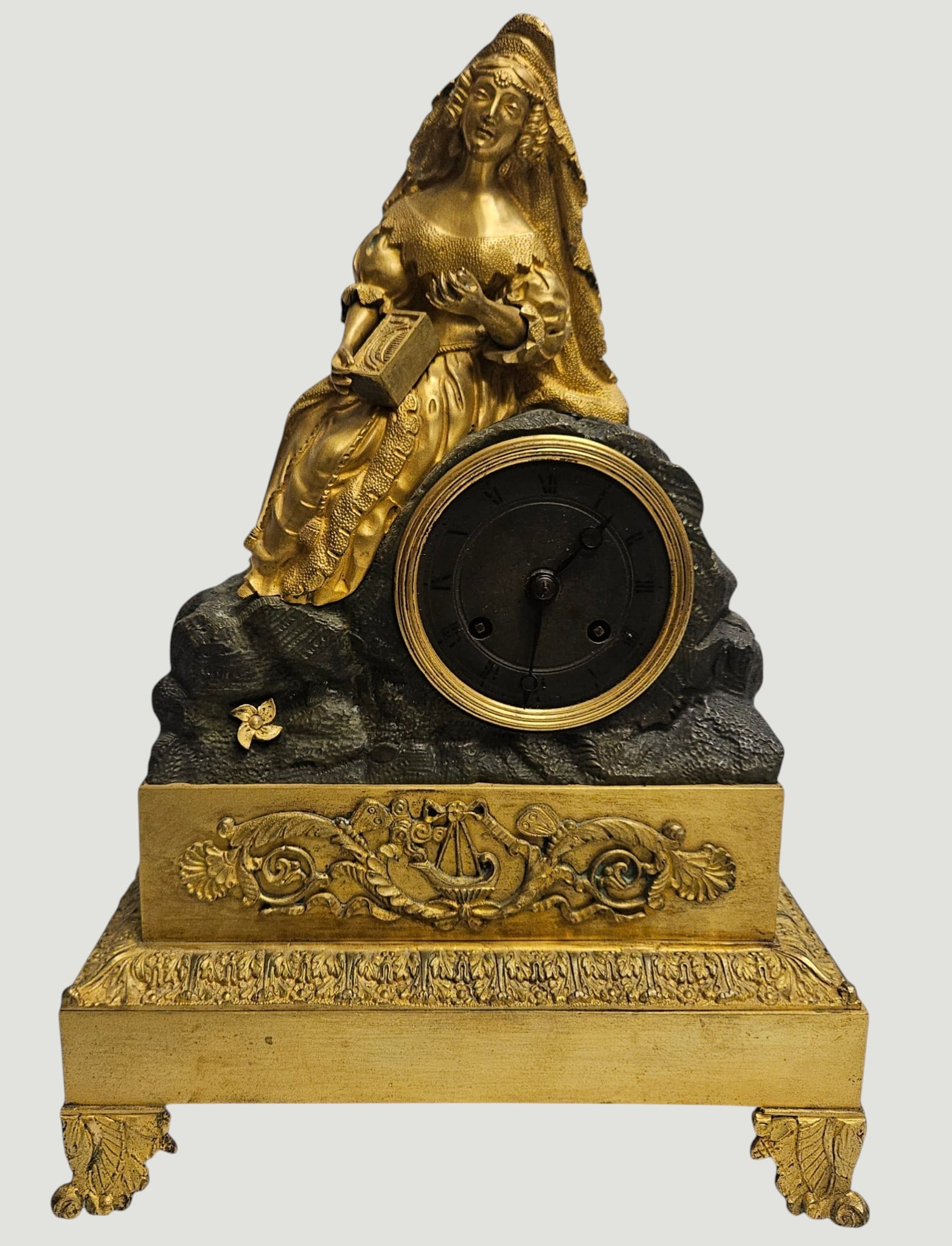 19th Century French Restoration Period Gilt Bronze Figural Clock (1 of 6)
