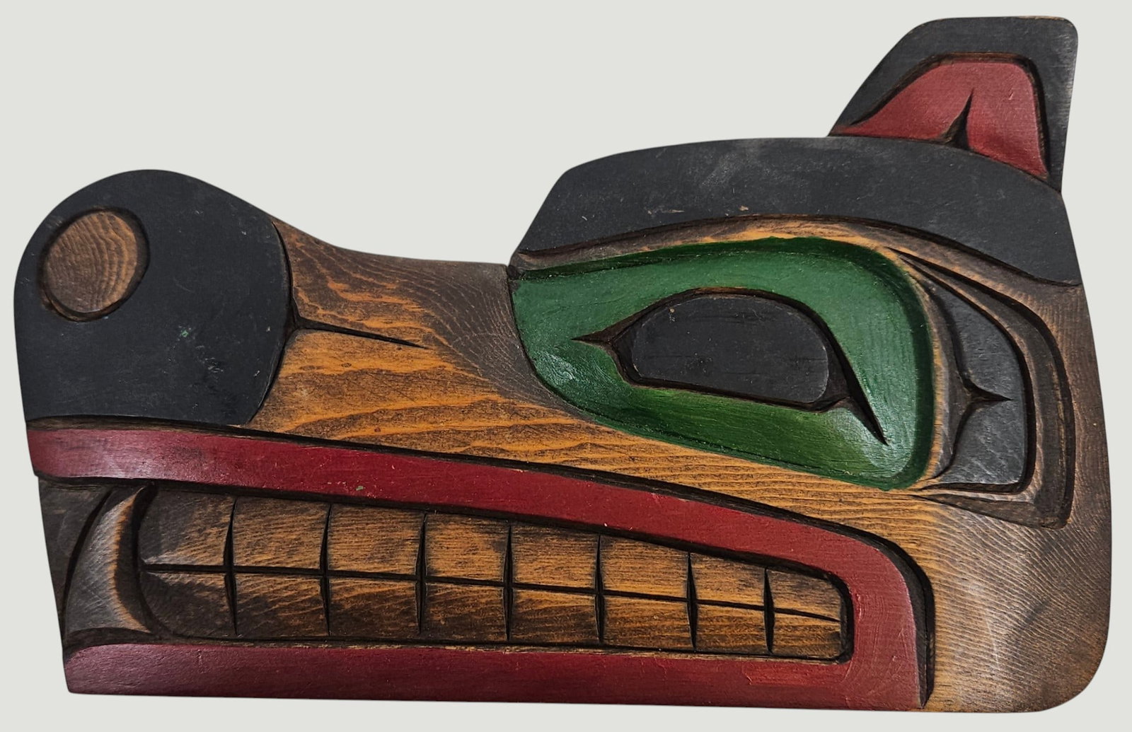 Northwest Native American Polychrome Carving of Wolf Head Glen Harper (1 of 3)