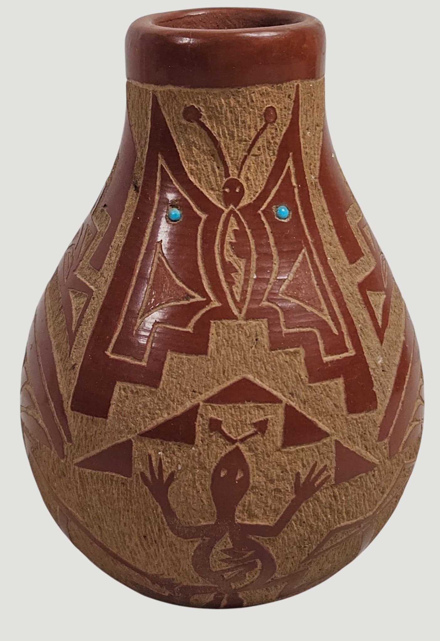 Mary Talachy Gutierrez (1941-2019) Native American Sgraffito Redware Pottery Vase (1 of 7)