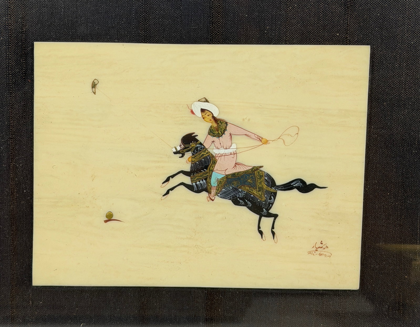 (5) Perisan Miniature Paintings on Bone Equestrian Theme - 3