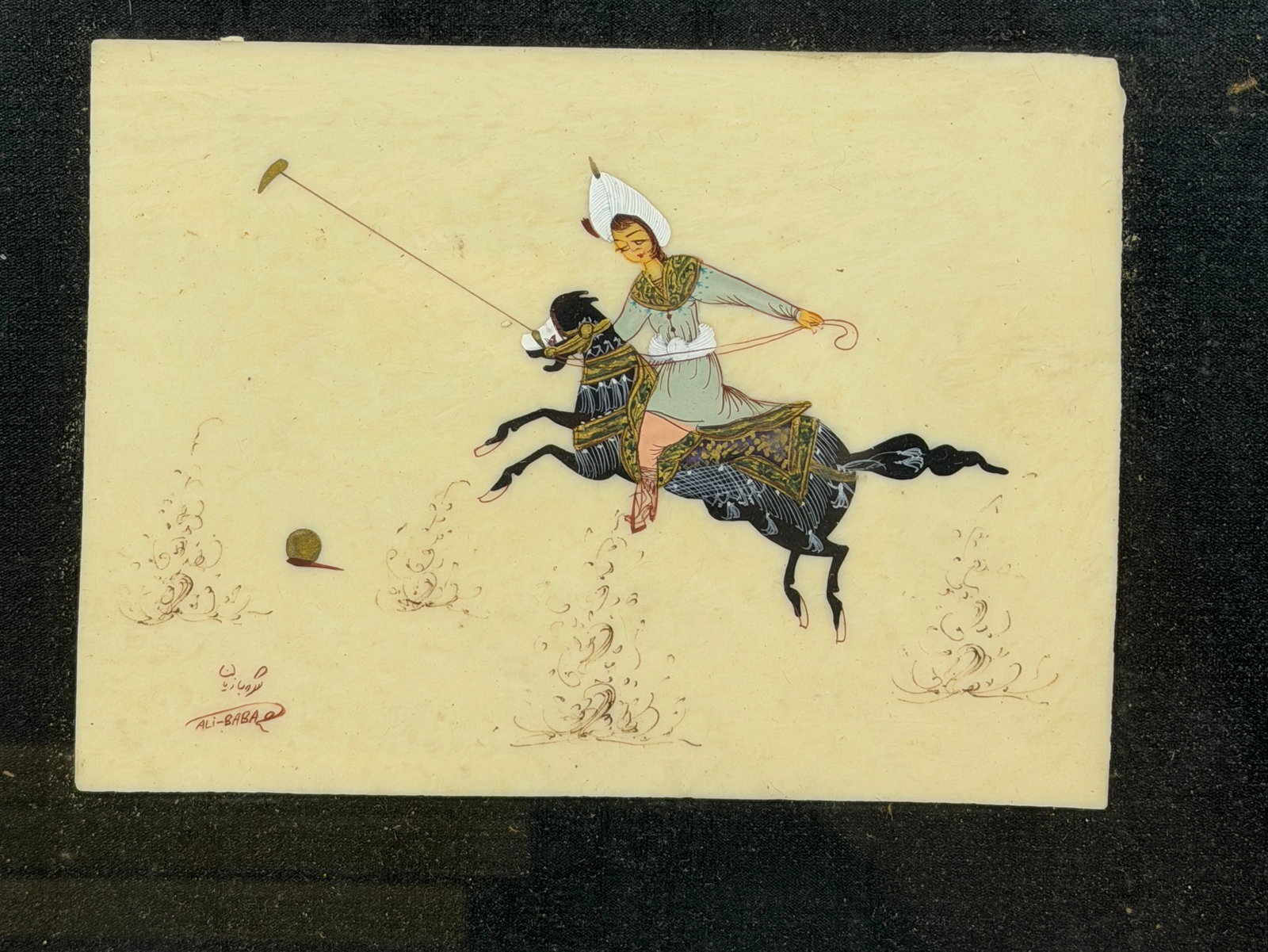 (5) Perisan Miniature Paintings on Bone Equestrian Theme - 6
