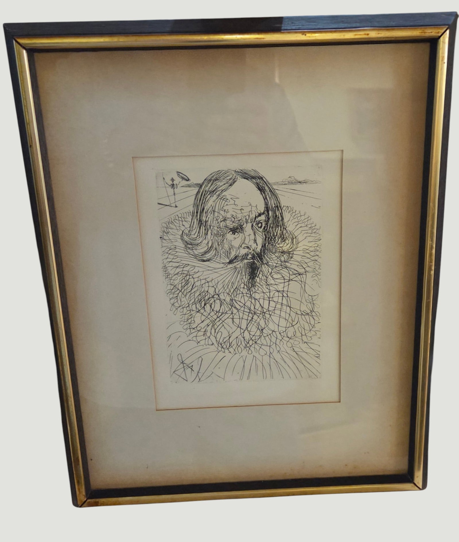 Salvador Dali Nouvelle Gravure Etching Cervantes: Salvador Dali (France, Spain, 1904 - 1989) etching titled "Cervantes" from the Spanish Immortals Series and The Collector's Guild Ltd., NYC, c. 1960s. Signed in the printers plate lower left. Good