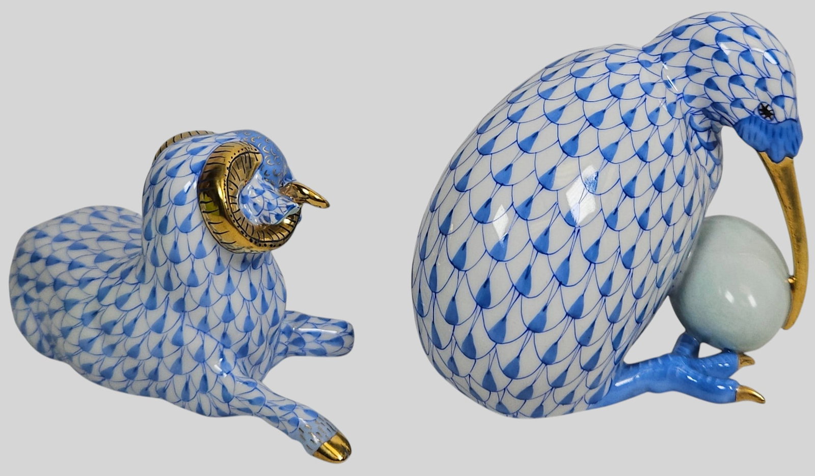(2) Herend Porcelain Blue Fishnet Grouping - 4