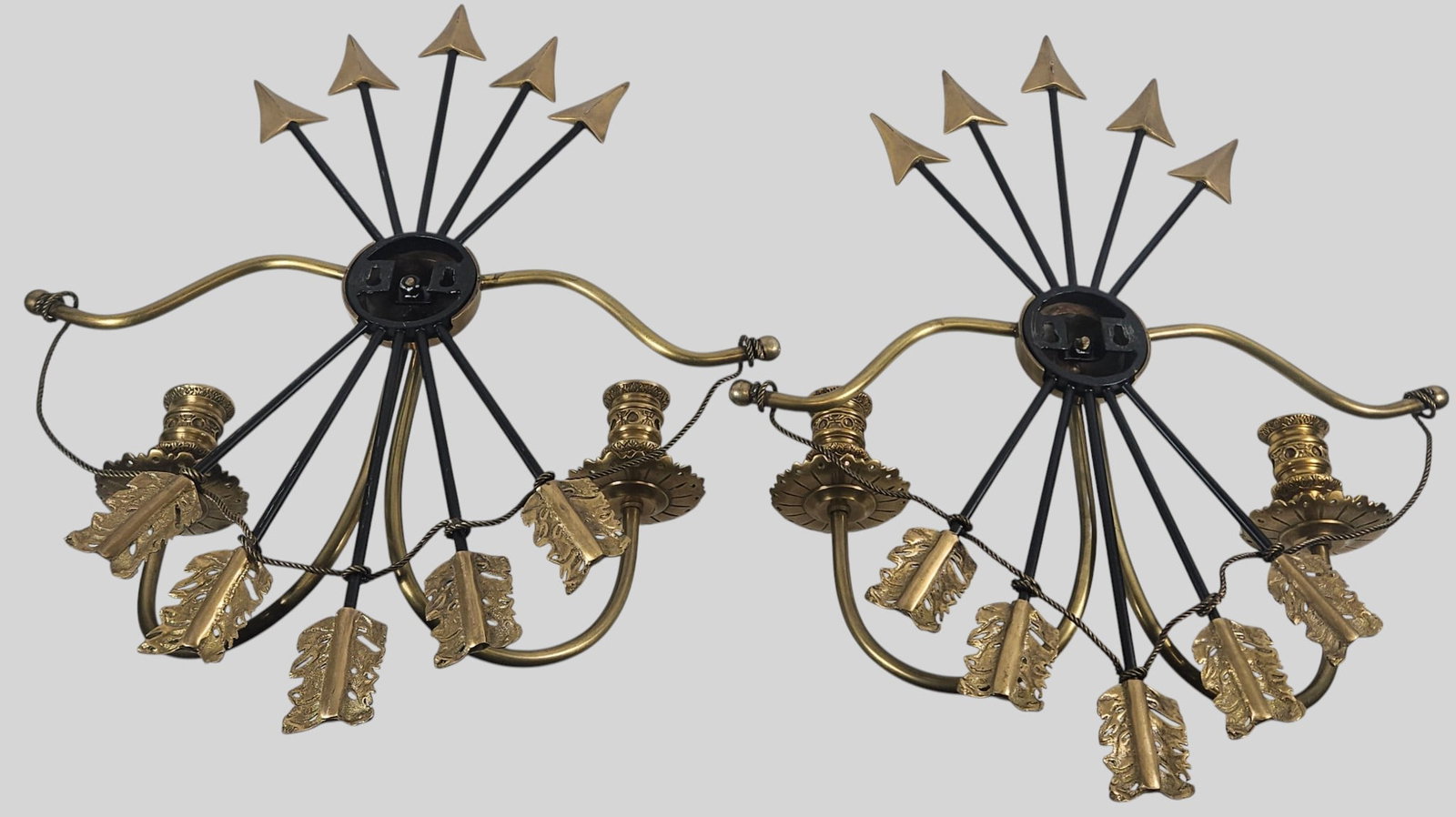 Pair Directoire Style Brass Arrow Sconces - 2