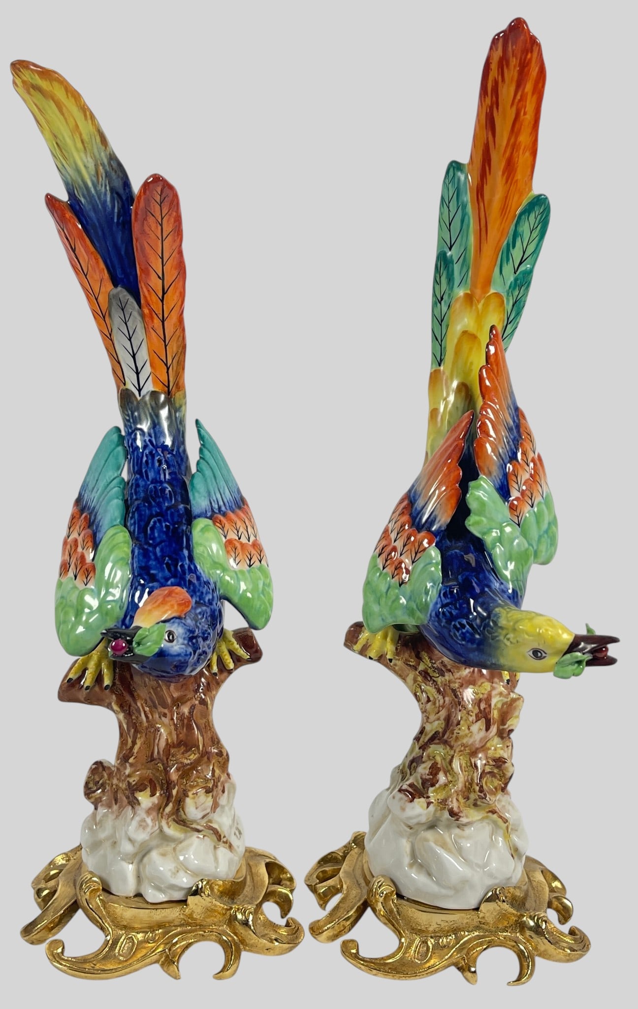 Pair Sevres Porcelain Bird Ormolu Sculptures - 2