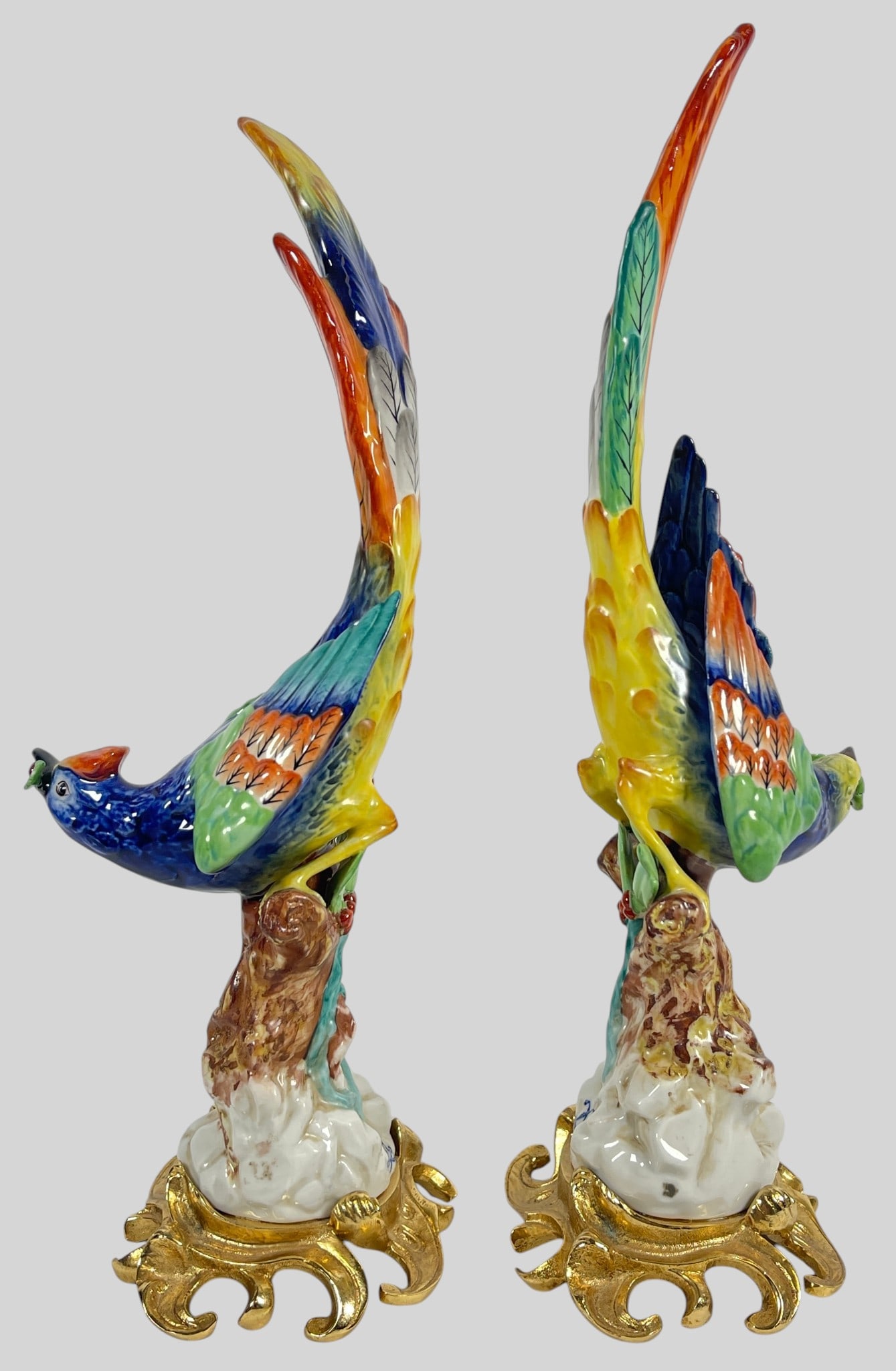 Pair Sevres Porcelain Bird Ormolu Sculptures - 3