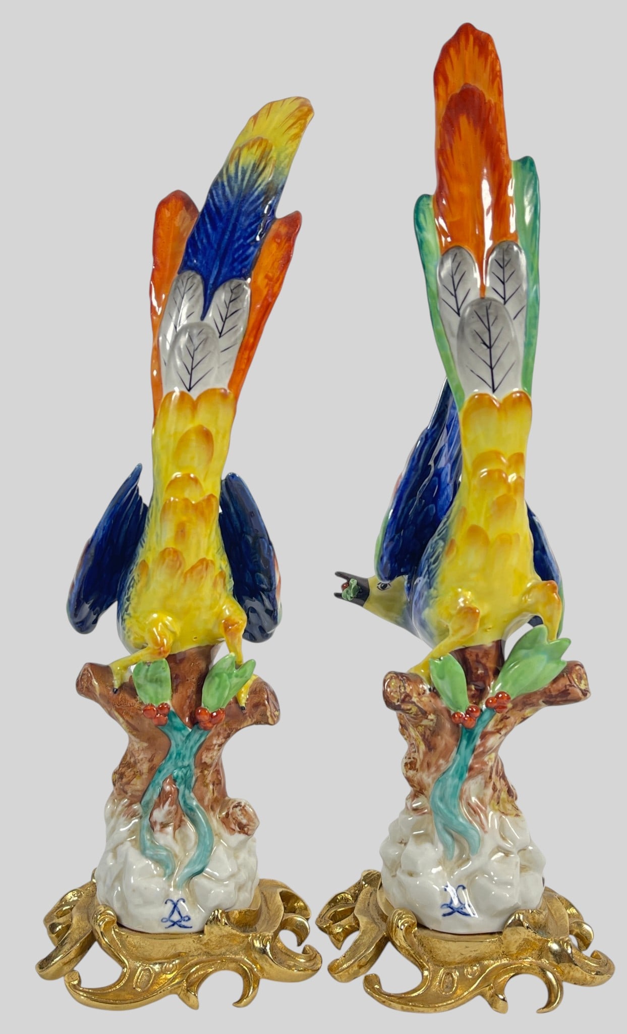 Pair Sevres Porcelain Bird Ormolu Sculptures - 4
