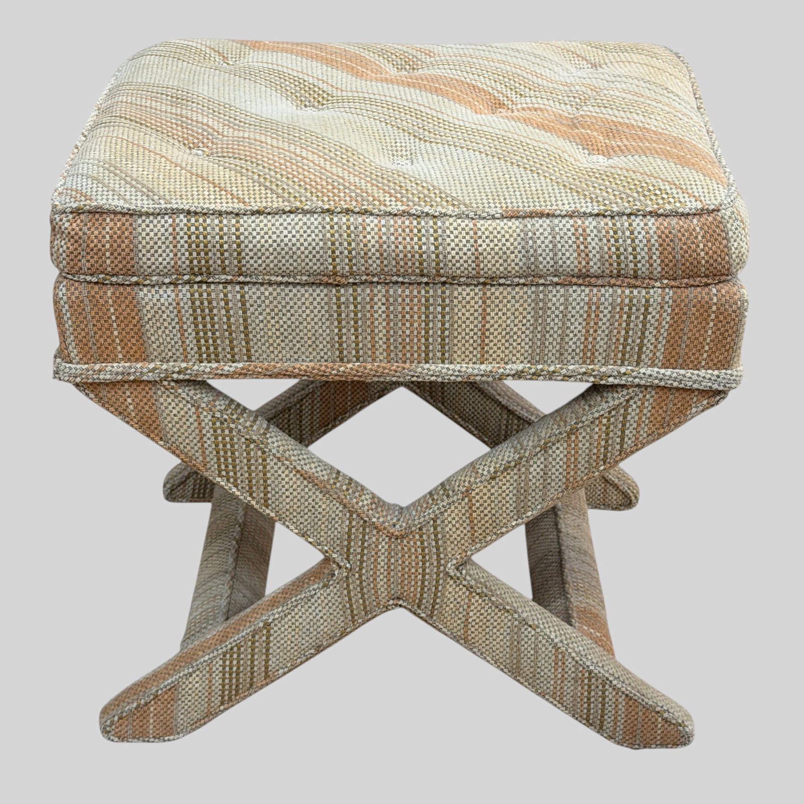 Pair Hollywood Regency Billy Baldwin Style Upholstered Stools - 2